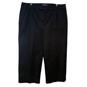 Boden Black Wide Leg Cropped Trousers 16R High Rise Cotton Stretch Pant Career
